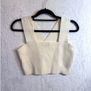 Altar'd State Cream Ribbed Knit Crop Top Cross Back Tank‎ Sleeveless SZ M
